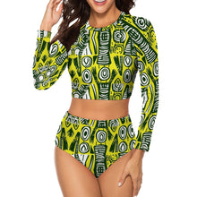 Load image into Gallery viewer, African Print | Batik| Ankara| Long Sleeve |Crew Neck| Ladies Bikini Swimsuit| Rash-guard |up to 2x|
