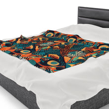 Load image into Gallery viewer, | Serengeti Sunset | Velveteen Plush Blanket |  Dark Aquamarine &amp; Orange Abstract Pattern |Bold Elegance| Vibrant African Batik |
