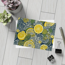 Load image into Gallery viewer, Lemons and Leaves: Lemonade brunch Blue Postcard Bundles |envelopes included | African Wax Print |
