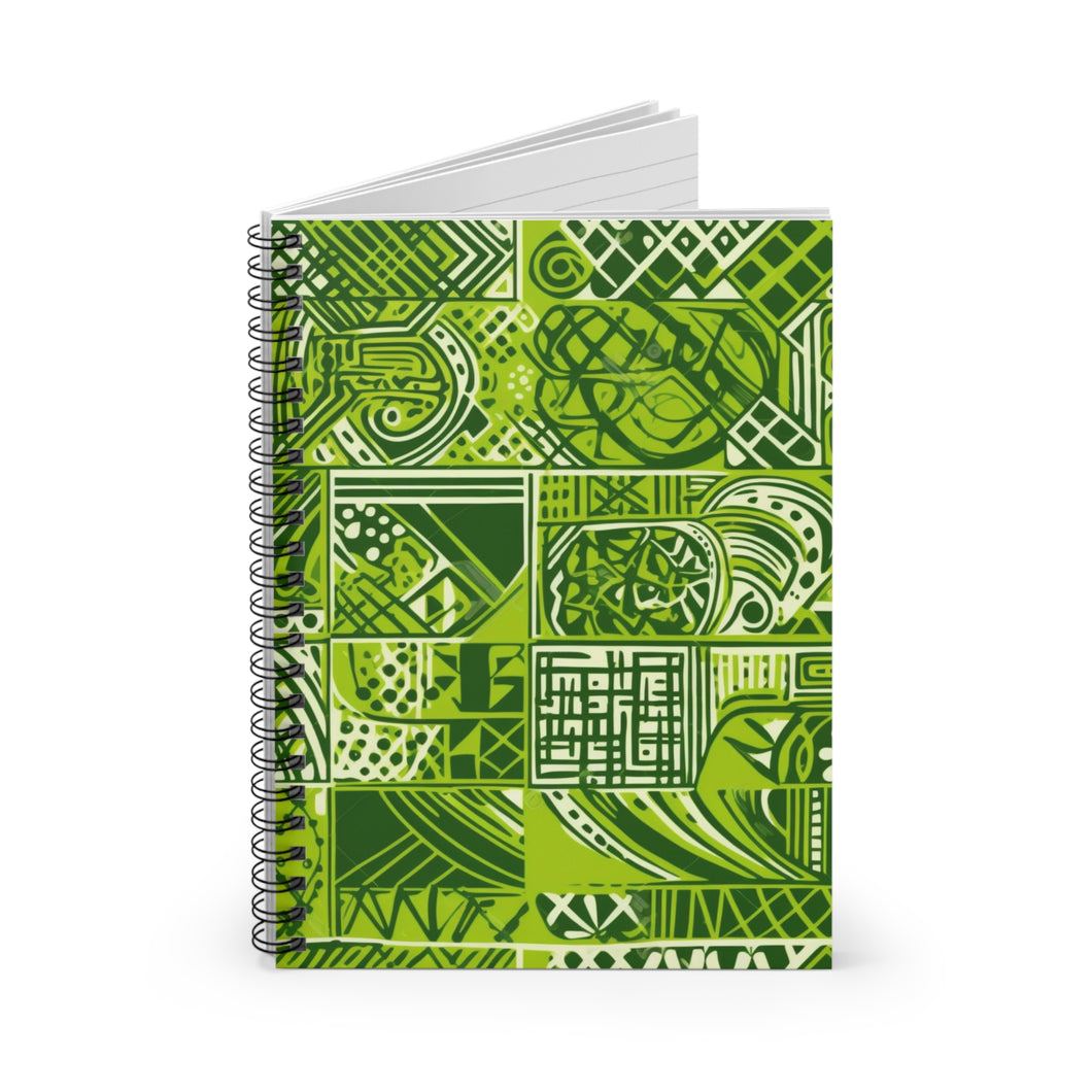 Sankofa Splendor | African Wax Print | Green Tribal Spiral Notebook - Ruled Line | Journal