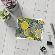 Load image into Gallery viewer, Lemons and Leaves: Lemonade brunch Blue Postcard Bundles |envelopes included | African Wax Print |
