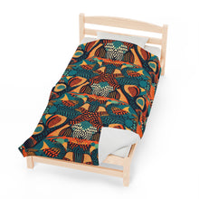 Load image into Gallery viewer, | Serengeti Sunset | Velveteen Plush Blanket |  Dark Aquamarine &amp; Orange Abstract Pattern |Bold Elegance| Vibrant African Batik |
