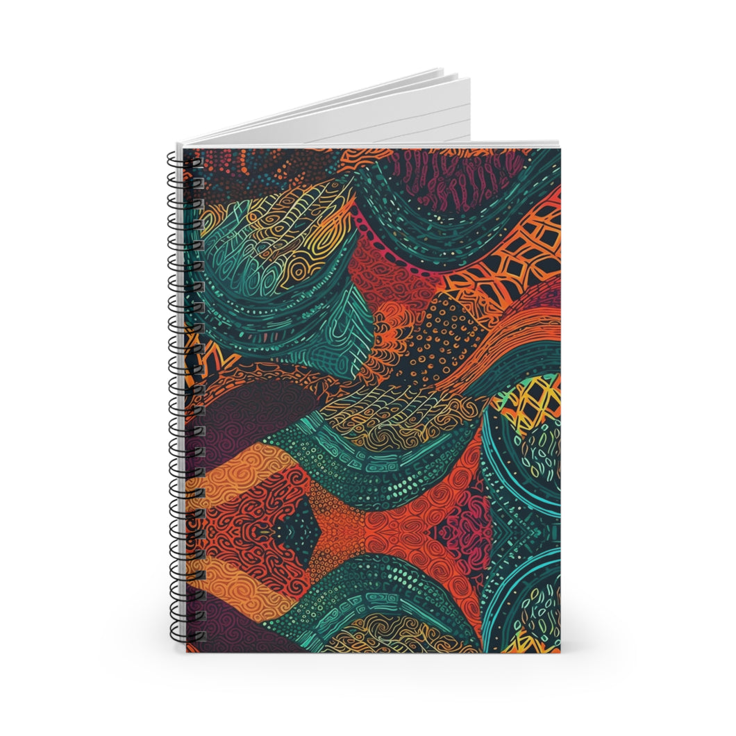 Kente Kaleidoscope| Spiral Notebook | Ruled Line | African Wax Print | Orange,Teal |