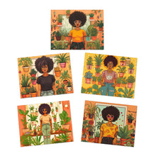 Load image into Gallery viewer, Plant Mom Collection | Tequlia Sunrise | Multi-Design Blank Greeting Cards | 5-Pack | Black Woman | By Her Beloved Plant Babies |
