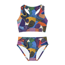 Load image into Gallery viewer, Kiki | Girls Two Piece Swimsuit | African Wax Print Girls Swimsuit | Racerback Two Piece | Black Owned and Women Owned |
