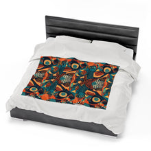 Load image into Gallery viewer, | Serengeti Sunset | Velveteen Plush Blanket |  Dark Aquamarine &amp; Orange Abstract Pattern |Bold Elegance| Vibrant African Batik |
