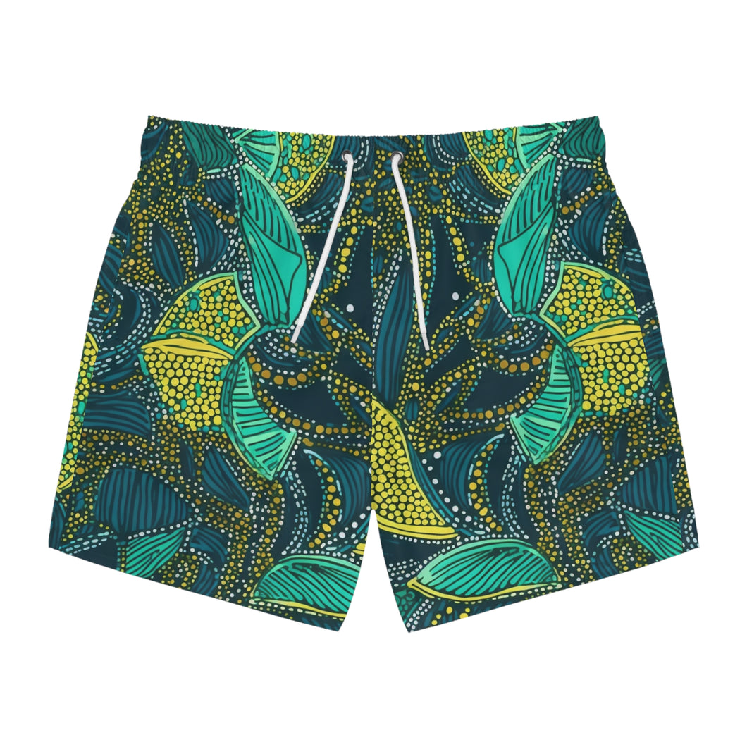 | Zanzibar Zest |  Mens's Swim Trunks | African Wax Print | African Print Festive Clothing for Adventurous Souls African |