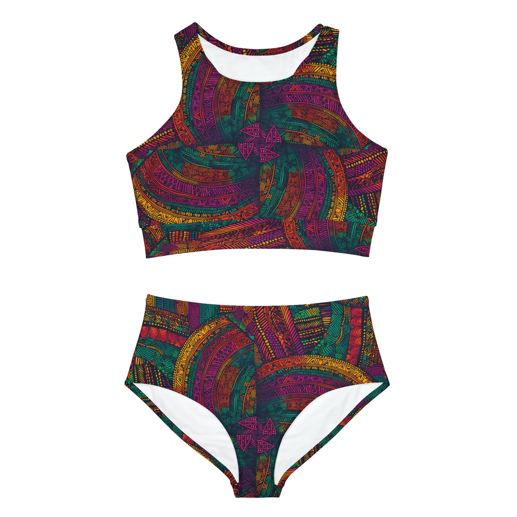 Tuareg Tempest | Sporty Racerback Bikini Set |. Set The Pace with | African Wax Print |