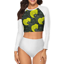 Load image into Gallery viewer, African Print | Batik| Ankara| Long Sleeve |Crew Neck| Ladies Bikini Swimsuit| Rash-guard |up to 2x|
