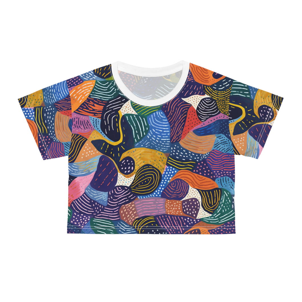 | Kiki | Crop Tee |  African Wax Pattern Crop Tee |  Lightweight and Breathable  Silky Fabric |