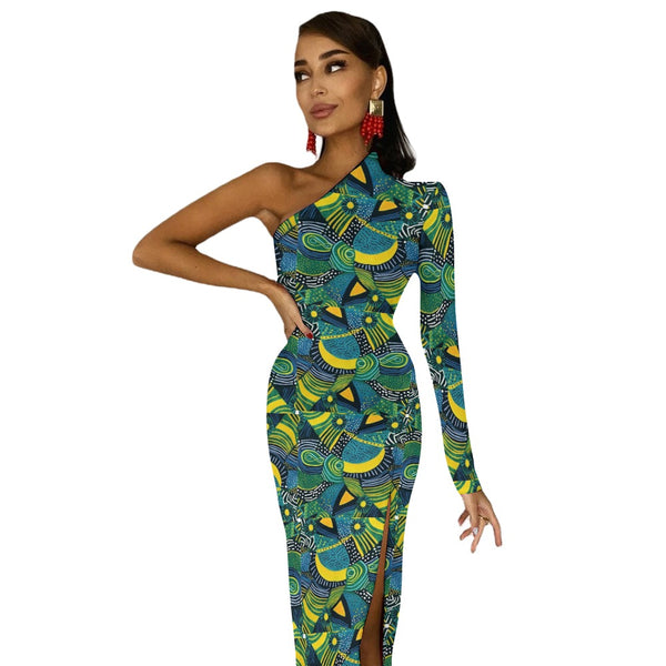 Bold and Glamorous African Print Bodycon Dress with Half Sleeves | Ideal for Celebrations| African Wax Pattern| Half Sleeve Slit Dress | Stand Out in Style