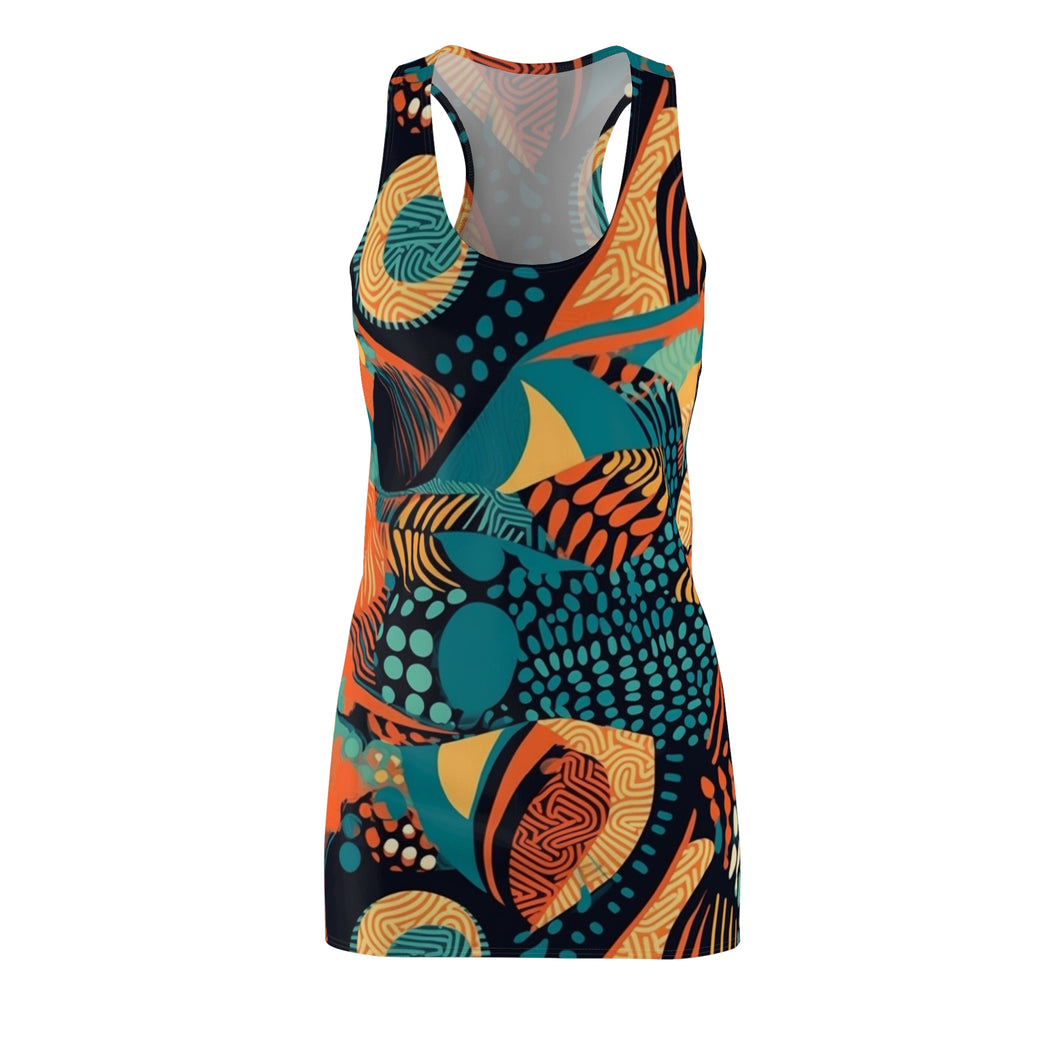 Sahara Sands | Women's Cut & Sew Racerback Dress | Bold, Elegance ,Vibrant | African Wax Print Batik |