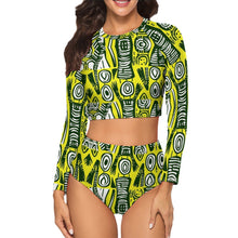 Load image into Gallery viewer, African Print | Batik| Ankara| Long Sleeve |Crew Neck| Ladies Bikini Swimsuit| Rash-guard |up to 2x|
