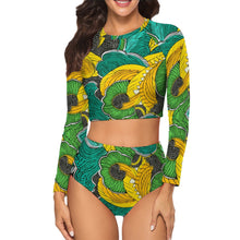 Load image into Gallery viewer, African Print | Batik| Ankara| Long Sleeve |Crew Neck| Ladies Bikini Swimsuit| Rash-guard |up to 2x|
