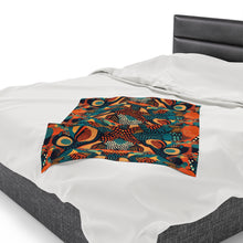 Load image into Gallery viewer, | Serengeti Sunset | Velveteen Plush Blanket |  Dark Aquamarine &amp; Orange Abstract Pattern |Bold Elegance| Vibrant African Batik |
