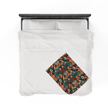 Load image into Gallery viewer, | Serengeti Sunset | Velveteen Plush Blanket |  Dark Aquamarine &amp; Orange Abstract Pattern |Bold Elegance| Vibrant African Batik |
