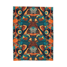 Load image into Gallery viewer, | Serengeti Sunset | Velveteen Plush Blanket |  Dark Aquamarine &amp; Orange Abstract Pattern |Bold Elegance| Vibrant African Batik |
