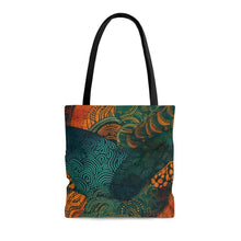 Load image into Gallery viewer, | Ndebele Harmony | African Wax Print| Tote Bag | Shopping Bag | Teal &amp; Orange | Reusable Shopping Bag
