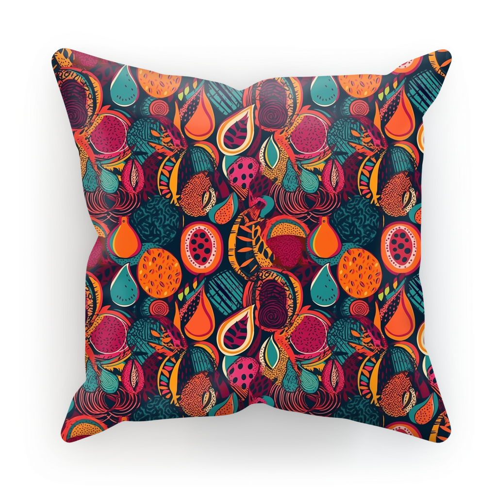 African Batik Print, Bold and Bountiful, Oranges, Fig, Passion Fruit, Black Owned - Teal, Plumb, Burt Orange | Cushion Cover |