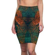 Load image into Gallery viewer, | Ndebele Harmony | African Wax Print | Women&#39;s Pencil Skirt | Teal &amp; Orange
