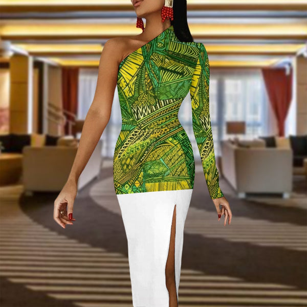 Bold and Glamorous African Print Bodycon Dress with Half Sleeves | Ideal for Celebrations| African Wax Pattern| Half Sleeve Slit Dress | Stand Out in Style