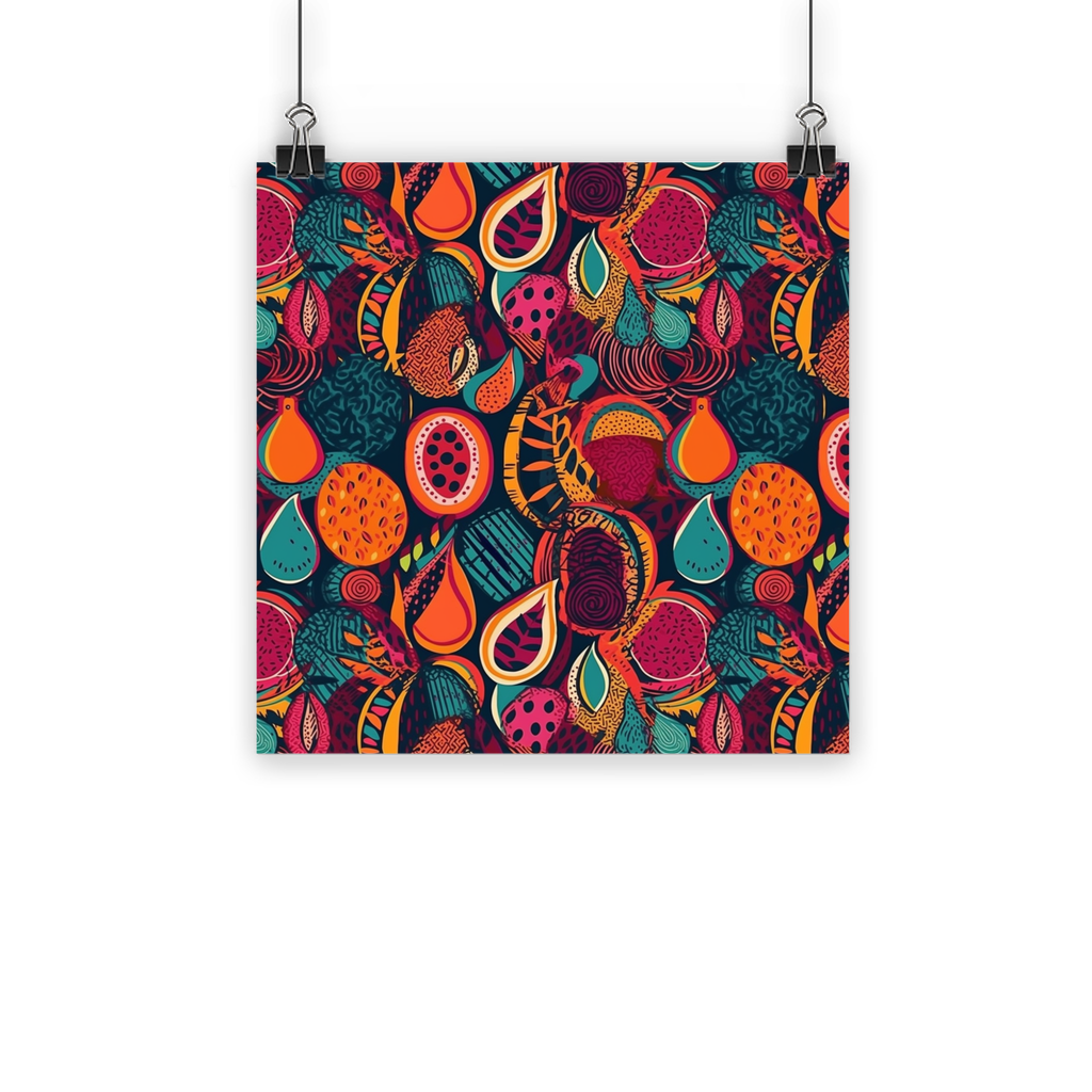 African Batik Print, Bold and Bountiful, Oranges, Fig, Passion Fruit, Black Owned - Teal, Plumb, Burt Orange | Classic Poster Print |