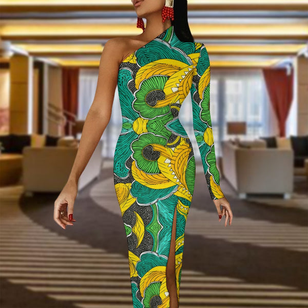 Bold and Glamorous African Print Bodycon Dress with Half Sleeves | Ideal for Celebrations| African Wax Pattern| Half Sleeve Slit Dress | Stand Out in Style