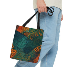 Load image into Gallery viewer, | Ndebele Harmony | African Wax Print| Tote Bag | Shopping Bag | Teal &amp; Orange | Reusable Shopping Bag
