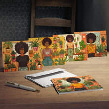 Load image into Gallery viewer, Plant Mom Collection | Tequlia Sunrise | Multi-Design Blank Greeting Cards | 5-Pack | Black Woman | By Her Beloved Plant Babies |
