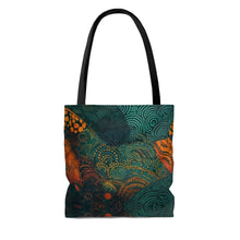 Load image into Gallery viewer, | Ndebele Harmony | African Wax Print| Tote Bag | Shopping Bag | Teal &amp; Orange | Reusable Shopping Bag
