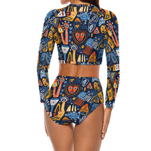 Load image into Gallery viewer, African Print | Batik| Ankara| Long Sleeve |Crew Neck| Ladies Bikini Swimsuit| Rash-guard |up to 2x|
