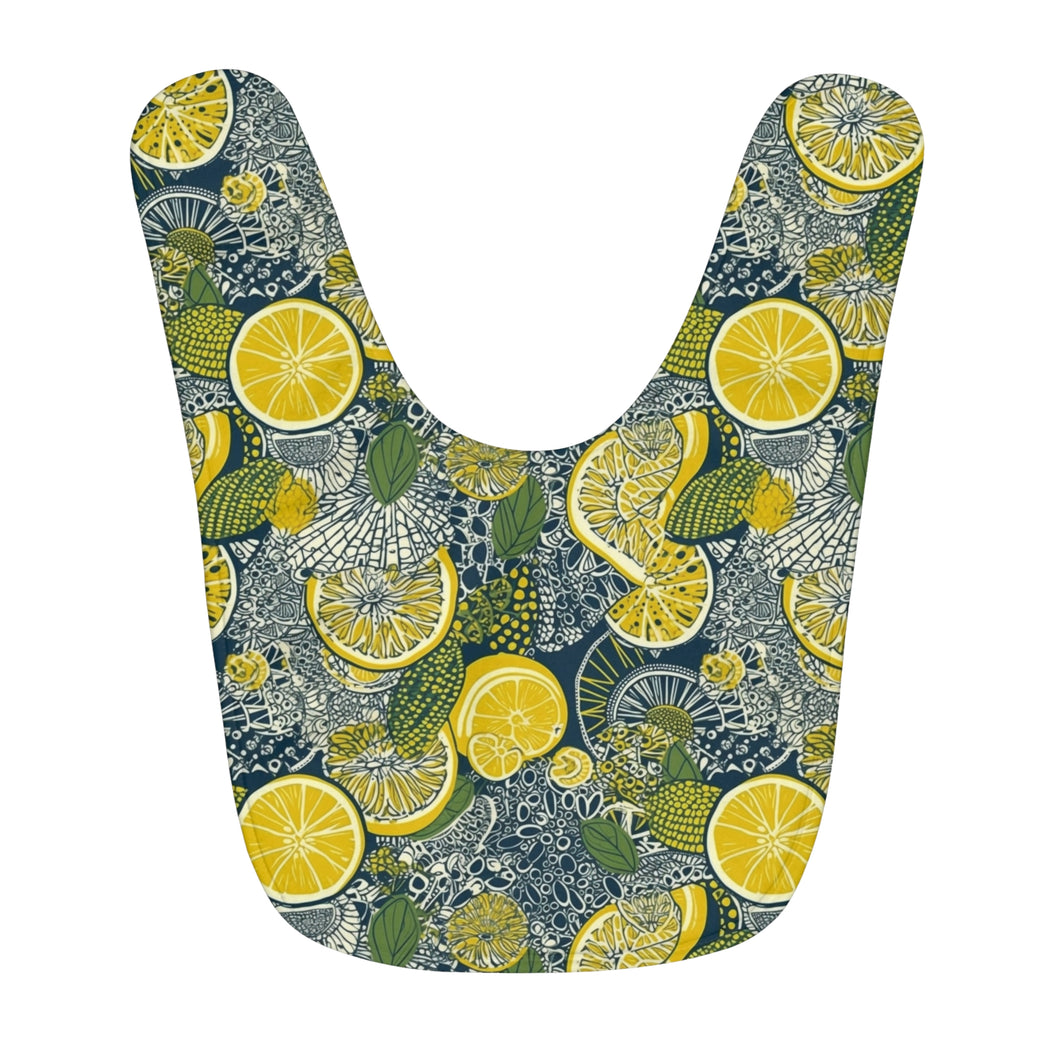 | Lemons and Leaves Collection | Fleece Baby Bib | African Wax Print | Practical and Gift-Worthy |