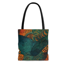 Load image into Gallery viewer, | Ndebele Harmony | African Wax Print| Tote Bag | Shopping Bag | Teal &amp; Orange | Reusable Shopping Bag
