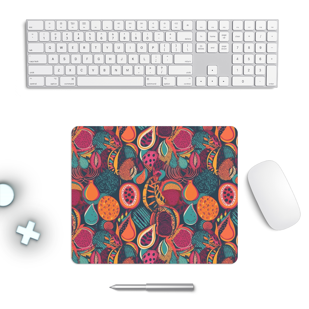 African Batik Print, Bold and Bountiful, Oranges, Fig, Passion Fruit, Black Owned - Teal, Plumb, Burt Orange | Mouse Pad |