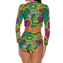 Load image into Gallery viewer, African Print | Batik| Ankara| Long Sleeve |Crew Neck| Ladies Bikini Swimsuit| Rash-guard |up to 2x|
