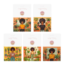 Load image into Gallery viewer, Plant Mom Collection | Tequlia Sunrise | Multi-Design Blank Greeting Cards | 5-Pack | Black Woman | By Her Beloved Plant Babies |
