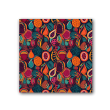 Load image into Gallery viewer, African Batik Print, Bold and Bountiful, Oranges, Fig, Passion Fruit, Black Owned - Teal, Plumb, Burt Orange | Premium Stretched Canvas |
