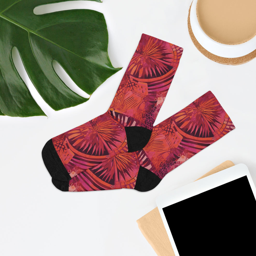 Serengeti Sunset| Recycled Poly Socks| African Wax Print| Pink, Orange, & Purple |