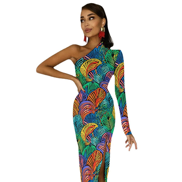 Bold and Glamorous African Print Bodycon Dress with Half Sleeves | Ideal for Celebrations| African Wax Pattern| Half Sleeve Slit Dress | Stand Out in Style