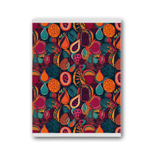 Load image into Gallery viewer, African Batik Print, Bold and Bountiful, Oranges, Fig, Passion Fruit, Black Owned - Teal, Plumb, Burt Orange | Premium Stretched Canvas |
