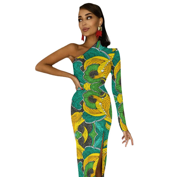 Bold and Glamorous African Print Bodycon Dress with Half Sleeves | Ideal for Celebrations| African Wax Pattern| Half Sleeve Slit Dress | Stand Out in Style