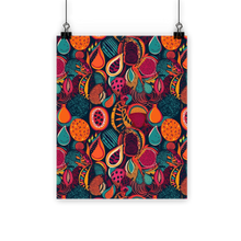 Load image into Gallery viewer, African Batik Print, Bold and Bountiful, Oranges, Fig, Passion Fruit, Black Owned - Teal, Plumb, Burt Orange | Classic Poster Print |
