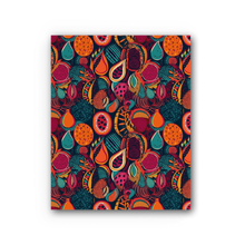 Load image into Gallery viewer, African Batik Print, Bold and Bountiful, Oranges, Fig, Passion Fruit, Black Owned - Teal, Plumb, Burt Orange | Premium Stretched Canvas |
