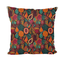 Load image into Gallery viewer, African Batik Print, Bold and Bountiful, Oranges, Fig, Passion Fruit, Black Owned - Teal, Plumb, Burt Orange | Throw Pillows |
