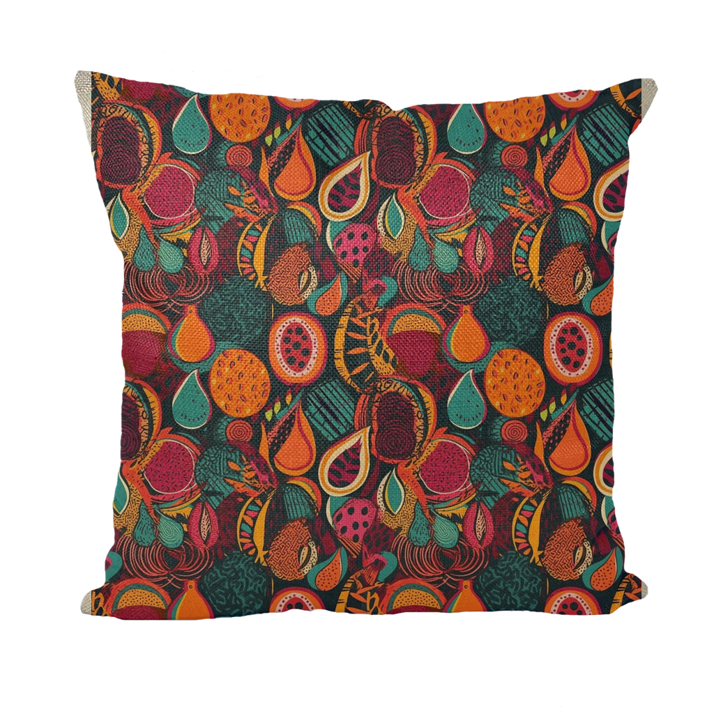 African Batik Print, Bold and Bountiful, Oranges, Fig, Passion Fruit, Black Owned - Teal, Plumb, Burt Orange | Throw Pillows |