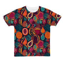 Load image into Gallery viewer, African Batik Print, Bold and Bountiful, Oranges, Fig, Passion Fruit, Black Owned - Teal, Plumb, Burt Orange Classic Sublimation Adult T-Shirt
