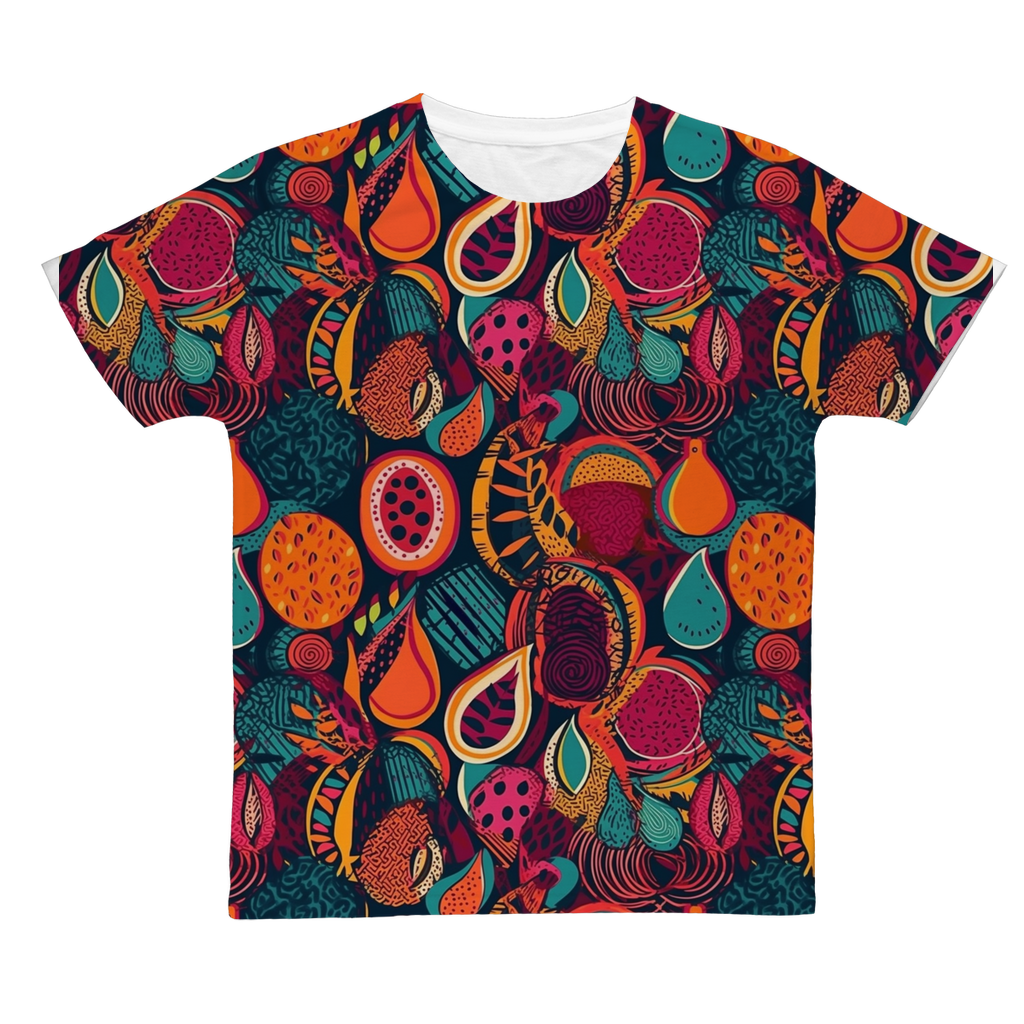 African Batik Print, Bold and Bountiful, Oranges, Fig, Passion Fruit, Black Owned - Teal, Plumb, Burt Orange Classic Sublimation Adult T-Shirt