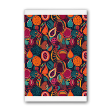 Load image into Gallery viewer, African Batik Print, Bold and Bountiful, Oranges, Fig, Passion Fruit, Black Owned - Teal, Plumb, Burt Orange | Premium Stretched Canvas |
