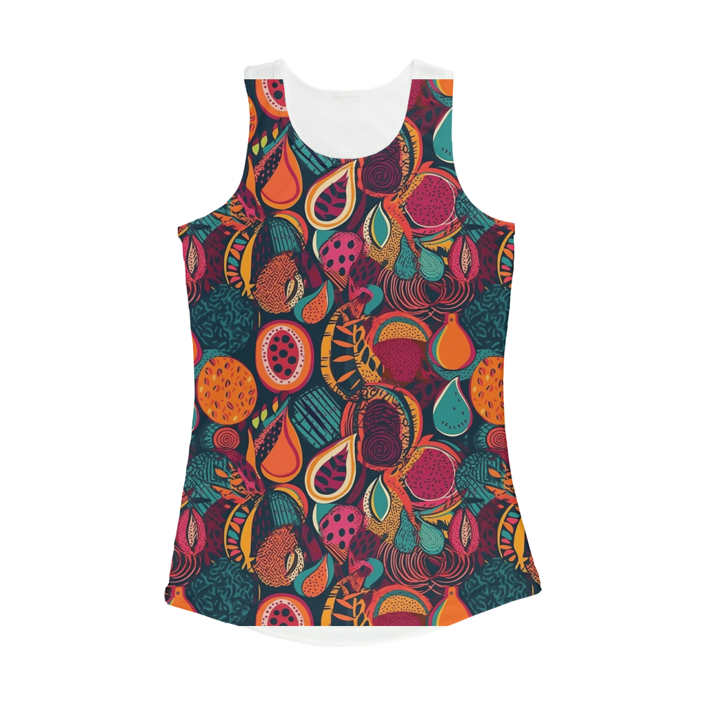 African Batik Print, Bold and Bountiful, Oranges, Fig, Passion Fruit, Black Owned - Teal, Plumb, Burt Orange  Women Performance Yoga Tank Top