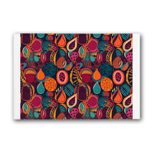 Load image into Gallery viewer, African Batik Print, Bold and Bountiful, Oranges, Fig, Passion Fruit, Black Owned - Teal, Plumb, Burt Orange | Premium Stretched Canvas |
